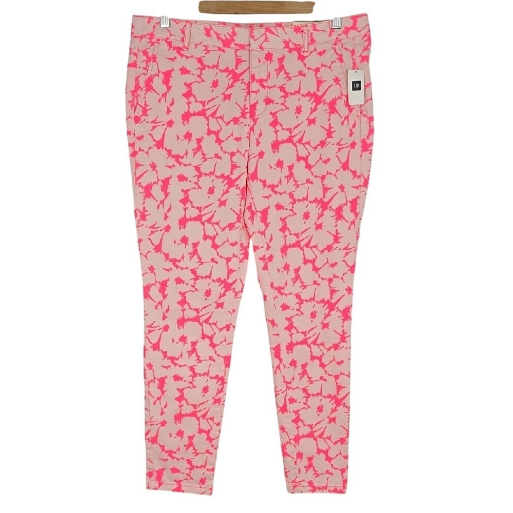 GAP Khakis Women's Cropped Pant Skinny Mini Pink Abstract Floral Stretch Size 10